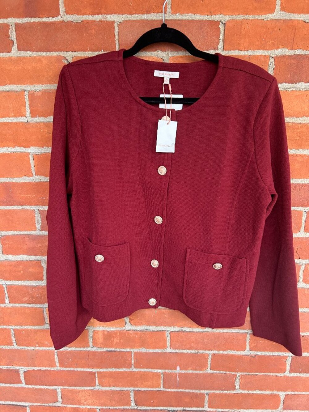 Skies Are Blue Burgundy Cropped Jacket Gold Buttons XL NWT Never Worn
